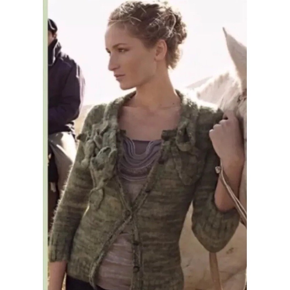 $248 Anthropologie Curry Comb Cardigan Wool Green Soft Sweater‎ Mohair Cardi S